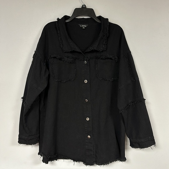 J. NNA Rock & Roll Jacket Oversized Black Denim Utility w/ Rhinestones, 1XL - Picture 3 of 7